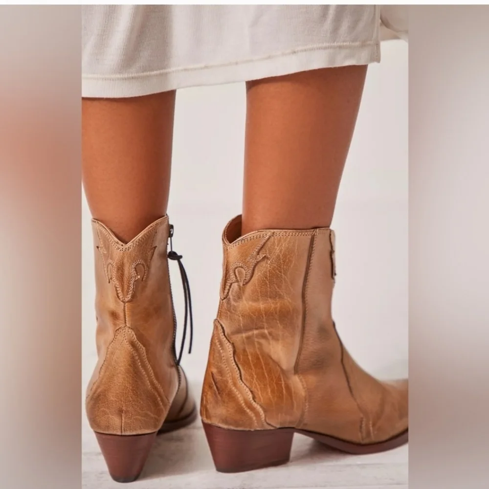 Free People Brown Leather Ankle Boots - Picture 2 of 11